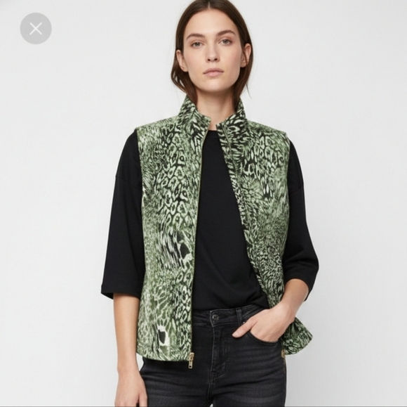 Cali & York Jackets & Blazers - Vintage Cali & York Vest Leopard Mock Neck Zip Green Grunge Punk PM